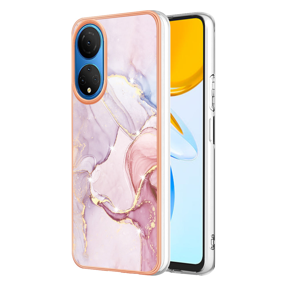 YB IMD Series-2 Electroplating Phone Cover for Honor X7 IMD Marble Pattern Phone Case Soft TPU Shell