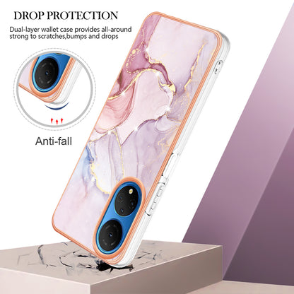 YB IMD Series-2 Electroplating Phone Cover for Honor X7 IMD Marble Pattern Phone Case Soft TPU Shell
