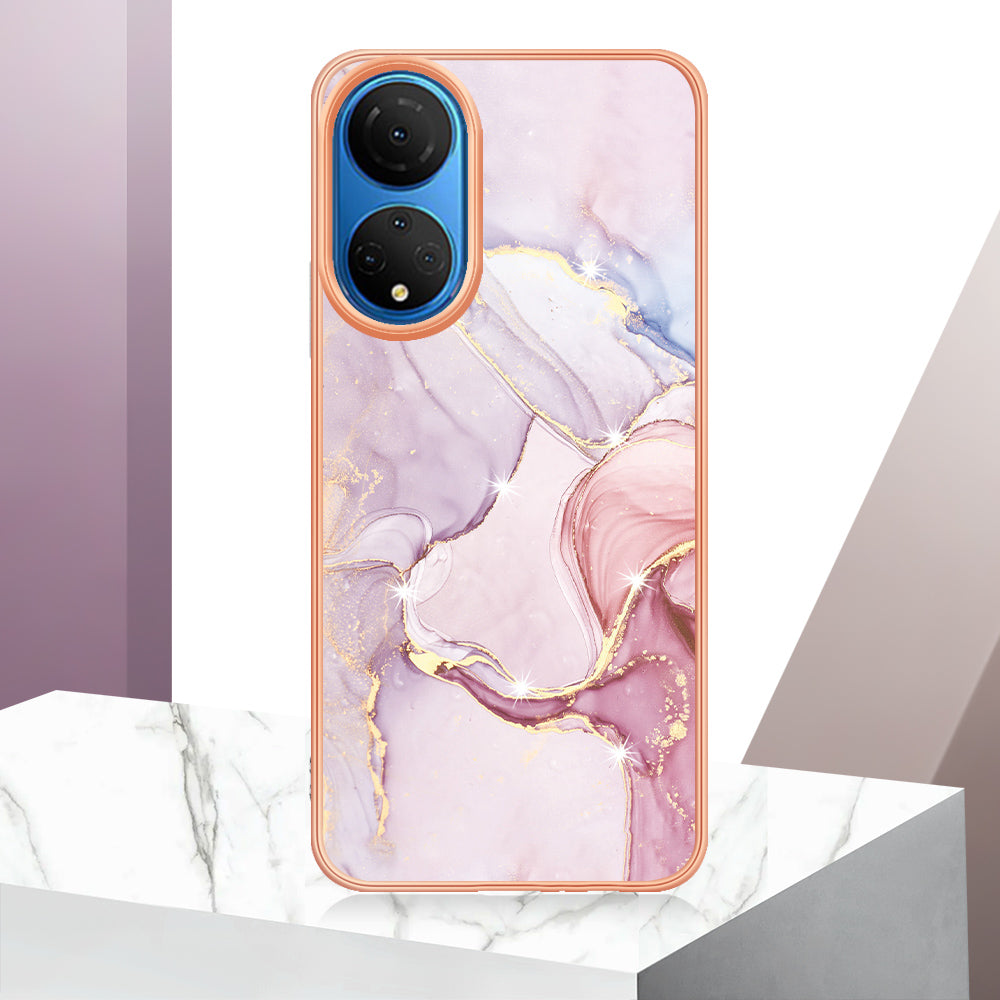 YB IMD Series-2 Electroplating Phone Cover for Honor X7 IMD Marble Pattern Phone Case Soft TPU Shell