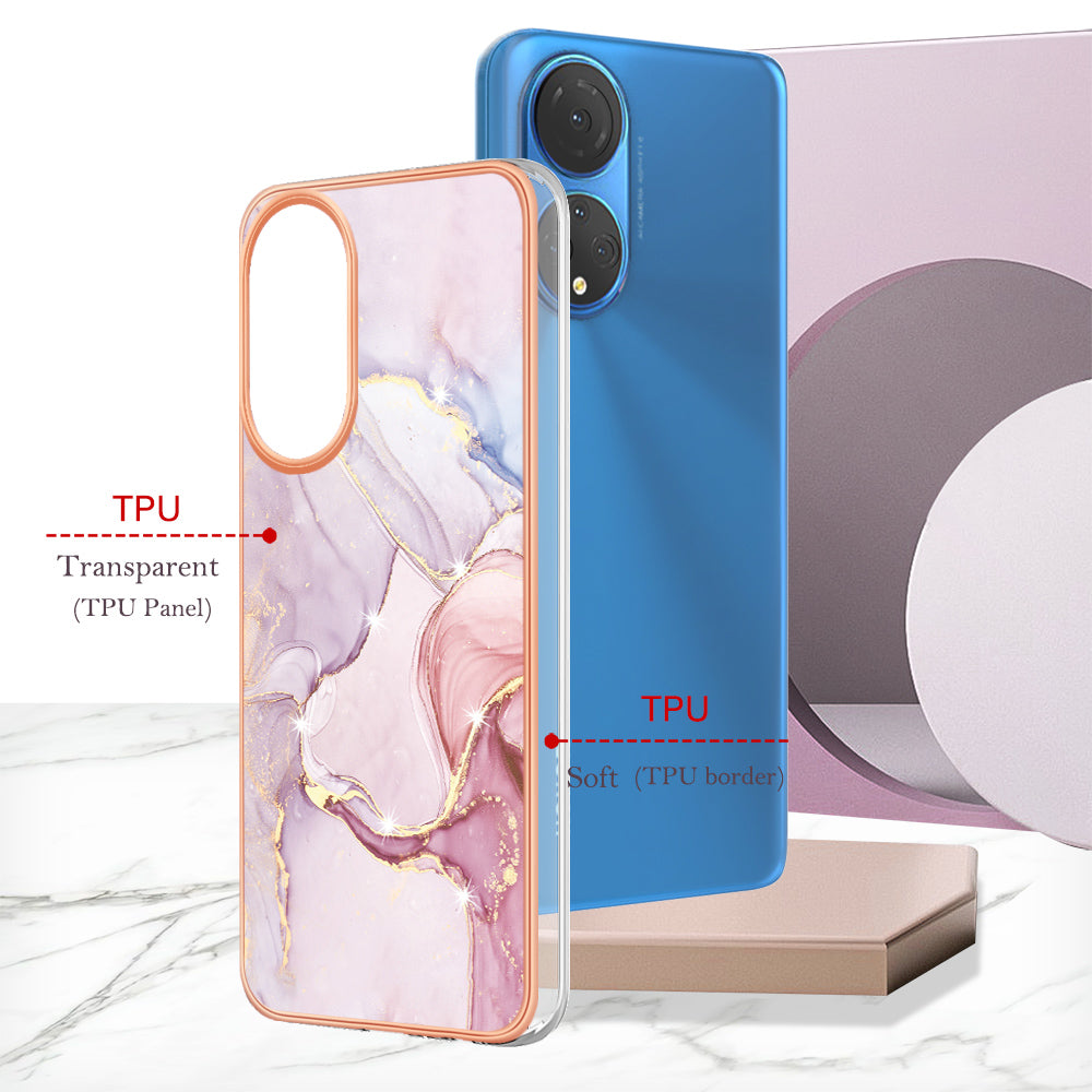 YB IMD Series-2 Electroplating Phone Cover for Honor X7 IMD Marble Pattern Phone Case Soft TPU Shell