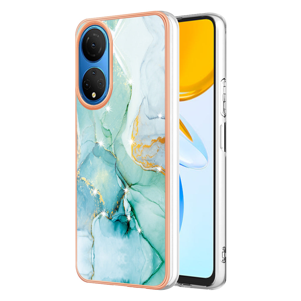 YB IMD Series-2 Electroplating Phone Cover for Honor X7 IMD Marble Pattern Phone Case Soft TPU Shell