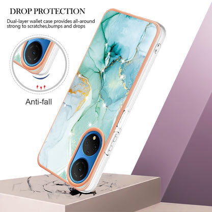 YB IMD Series-2 Electroplating Phone Cover for Honor X7 IMD Marble Pattern Phone Case Soft TPU Shell