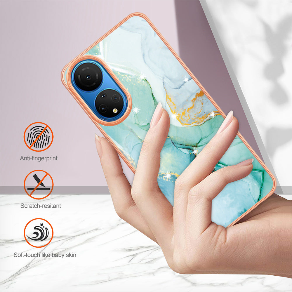 YB IMD Series-2 Electroplating Phone Cover for Honor X7 IMD Marble Pattern Phone Case Soft TPU Shell