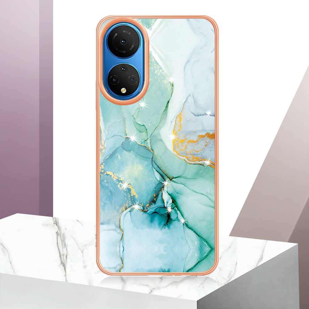 YB IMD Series-2 Electroplating Phone Cover for Honor X7 IMD Marble Pattern Phone Case Soft TPU Shell