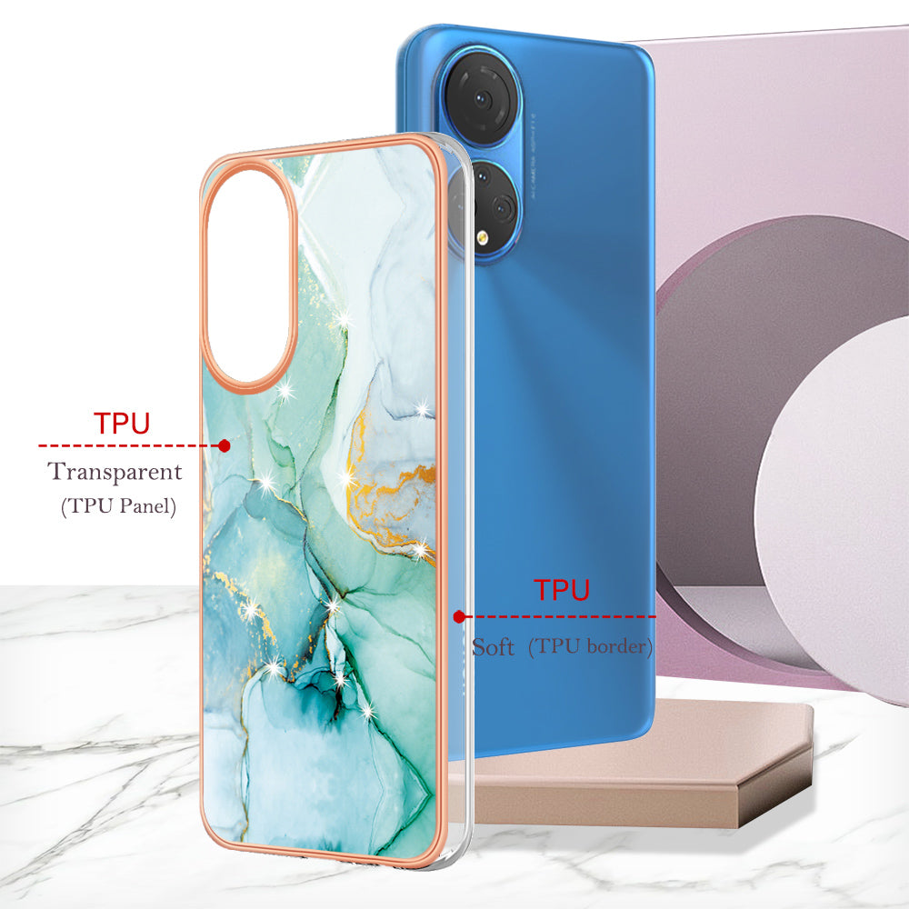 YB IMD Series-2 Electroplating Phone Cover for Honor X7 IMD Marble Pattern Phone Case Soft TPU Shell