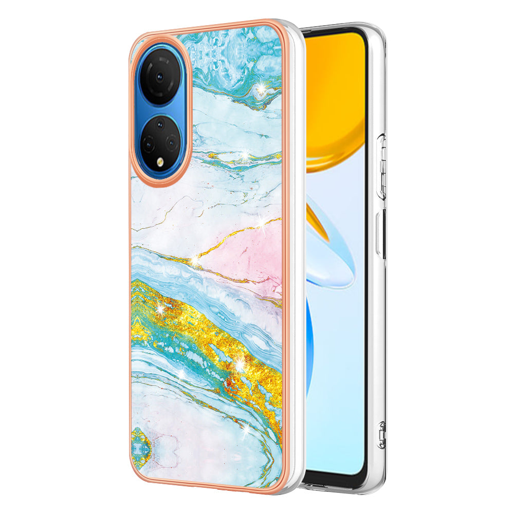 YB IMD Series-2 Electroplating Phone Cover for Honor X7 IMD Marble Pattern Phone Case Soft TPU Shell