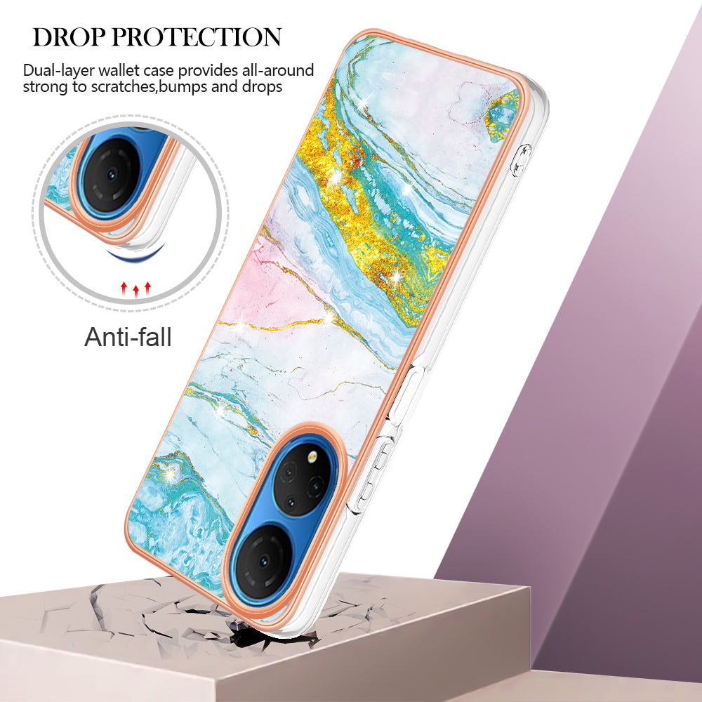 YB IMD Series-2 Electroplating Phone Cover for Honor X7 IMD Marble Pattern Phone Case Soft TPU Shell