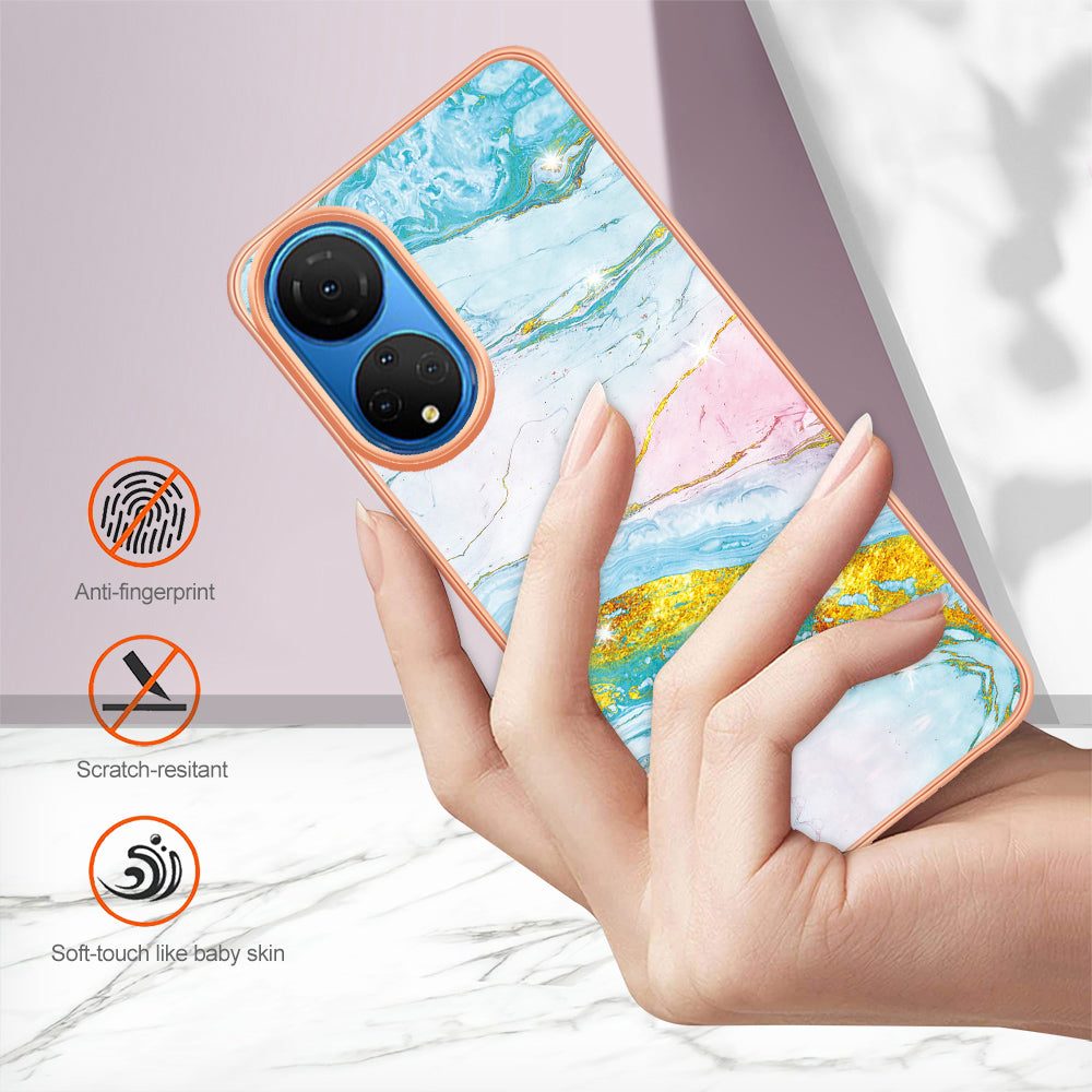 YB IMD Series-2 Electroplating Phone Cover for Honor X7 IMD Marble Pattern Phone Case Soft TPU Shell