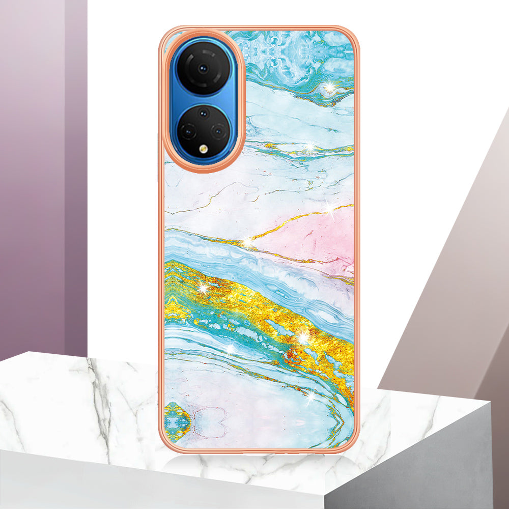 YB IMD Series-2 Electroplating Phone Cover for Honor X7 IMD Marble Pattern Phone Case Soft TPU Shell