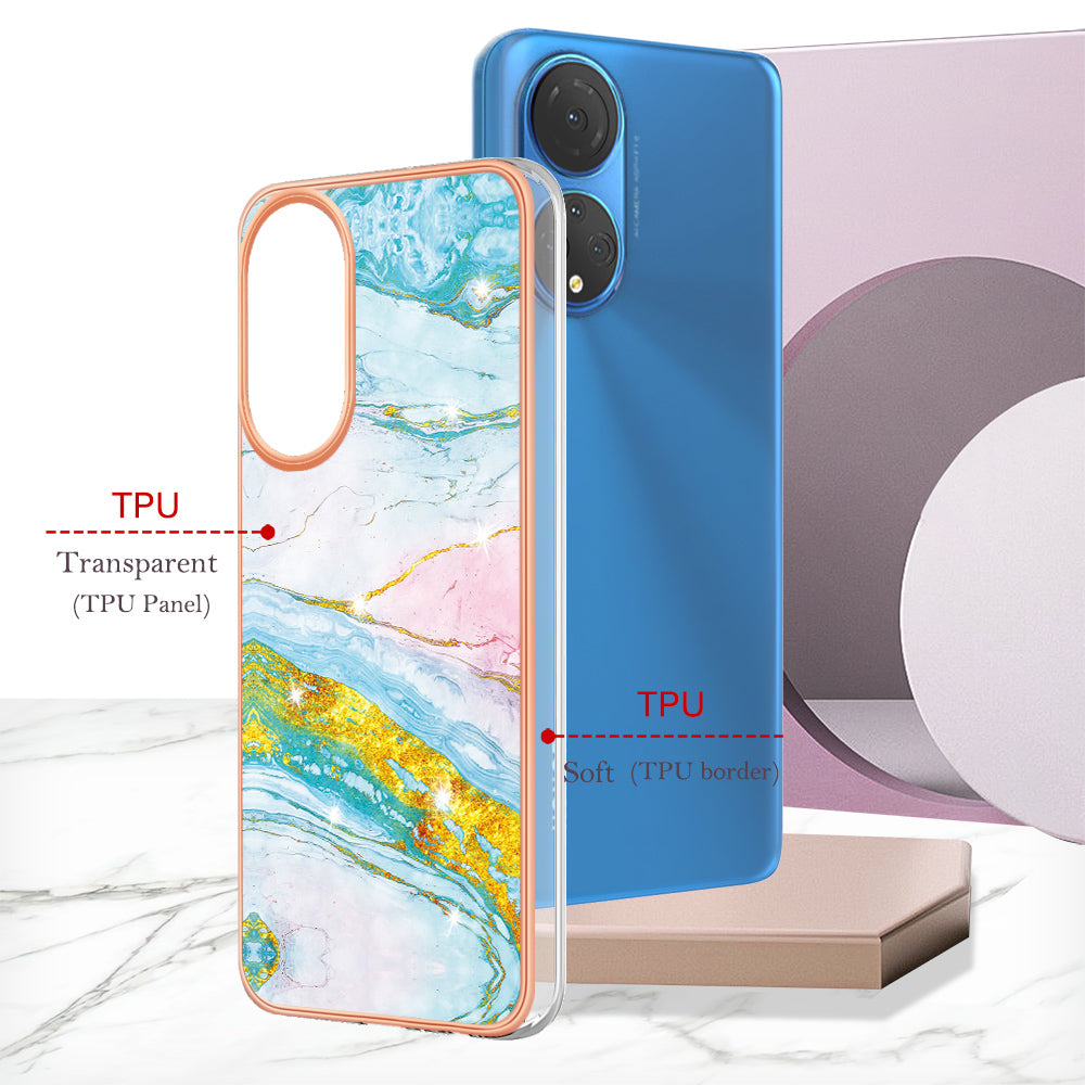 YB IMD Series-2 Electroplating Phone Cover for Honor X7 IMD Marble Pattern Phone Case Soft TPU Shell