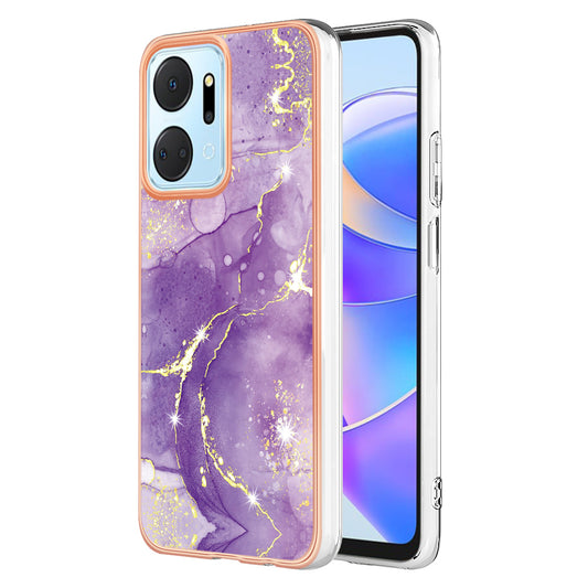 YB IMD Series-2 For Honor X7a 4G Electroplating Soft TPU Anti-drop Cover IMD Marble Pattern Phone Case