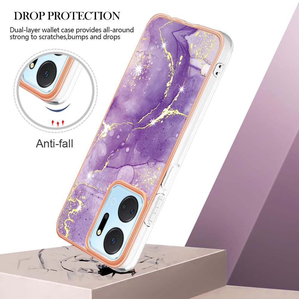 YB IMD Series-2 For Honor X7a 4G Electroplating Soft TPU Anti-drop Cover IMD Marble Pattern Phone Case