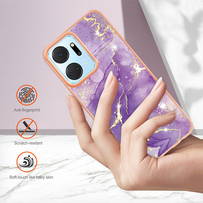 YB IMD Series-2 For Honor X7a 4G Electroplating Soft TPU Anti-drop Cover IMD Marble Pattern Phone Case