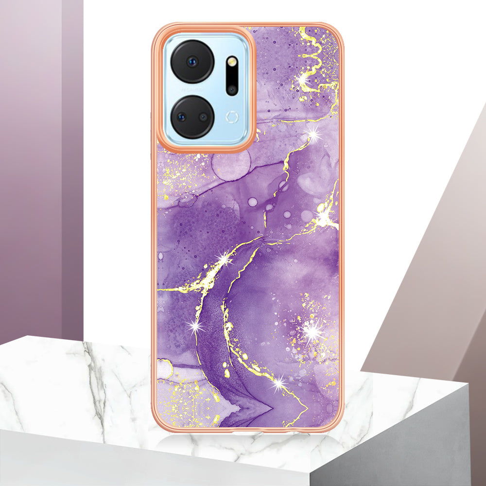 YB IMD Series-2 For Honor X7a 4G Electroplating Soft TPU Anti-drop Cover IMD Marble Pattern Phone Case