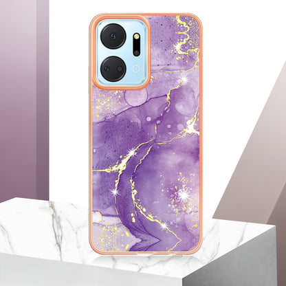 YB IMD Series-2 For Honor X7a 4G Electroplating Soft TPU Anti-drop Cover IMD Marble Pattern Phone Case