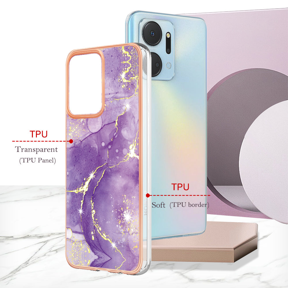 YB IMD Series-2 For Honor X7a 4G Electroplating Soft TPU Anti-drop Cover IMD Marble Pattern Phone Case