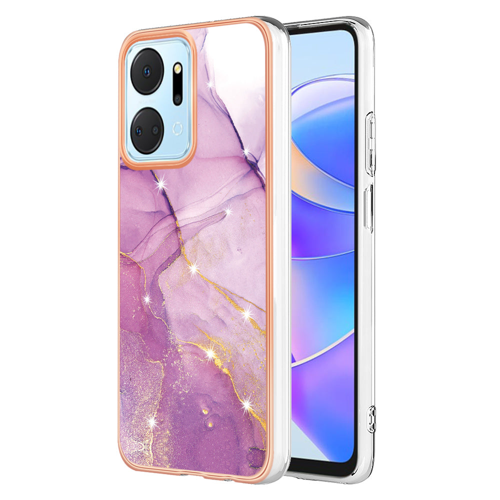 YB IMD Series-2 For Honor X7a 4G Electroplating Soft TPU Anti-drop Cover IMD Marble Pattern Phone Case