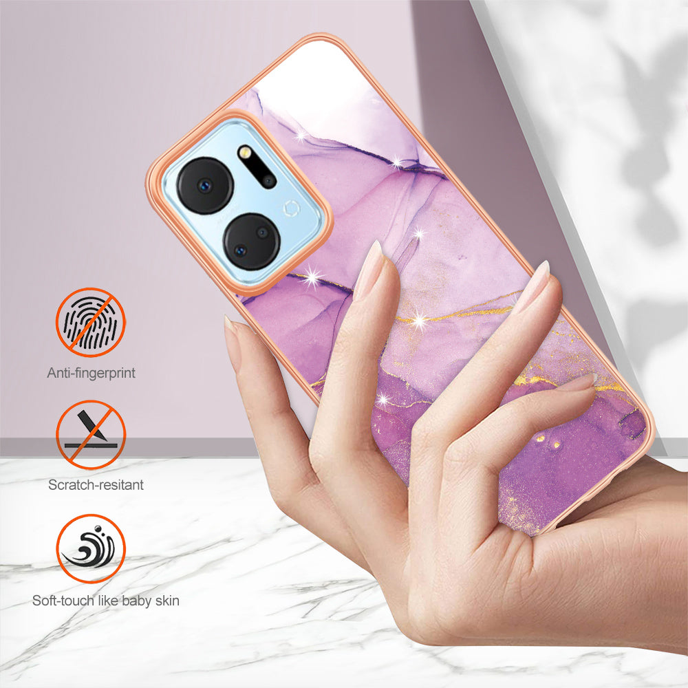 YB IMD Series-2 For Honor X7a 4G Electroplating Soft TPU Anti-drop Cover IMD Marble Pattern Phone Case