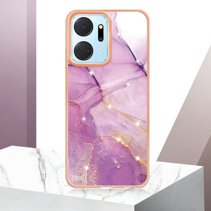 YB IMD Series-2 For Honor X7a 4G Electroplating Soft TPU Anti-drop Cover IMD Marble Pattern Phone Case