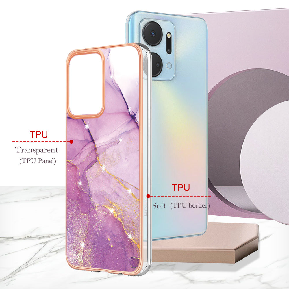 YB IMD Series-2 For Honor X7a 4G Electroplating Soft TPU Anti-drop Cover IMD Marble Pattern Phone Case