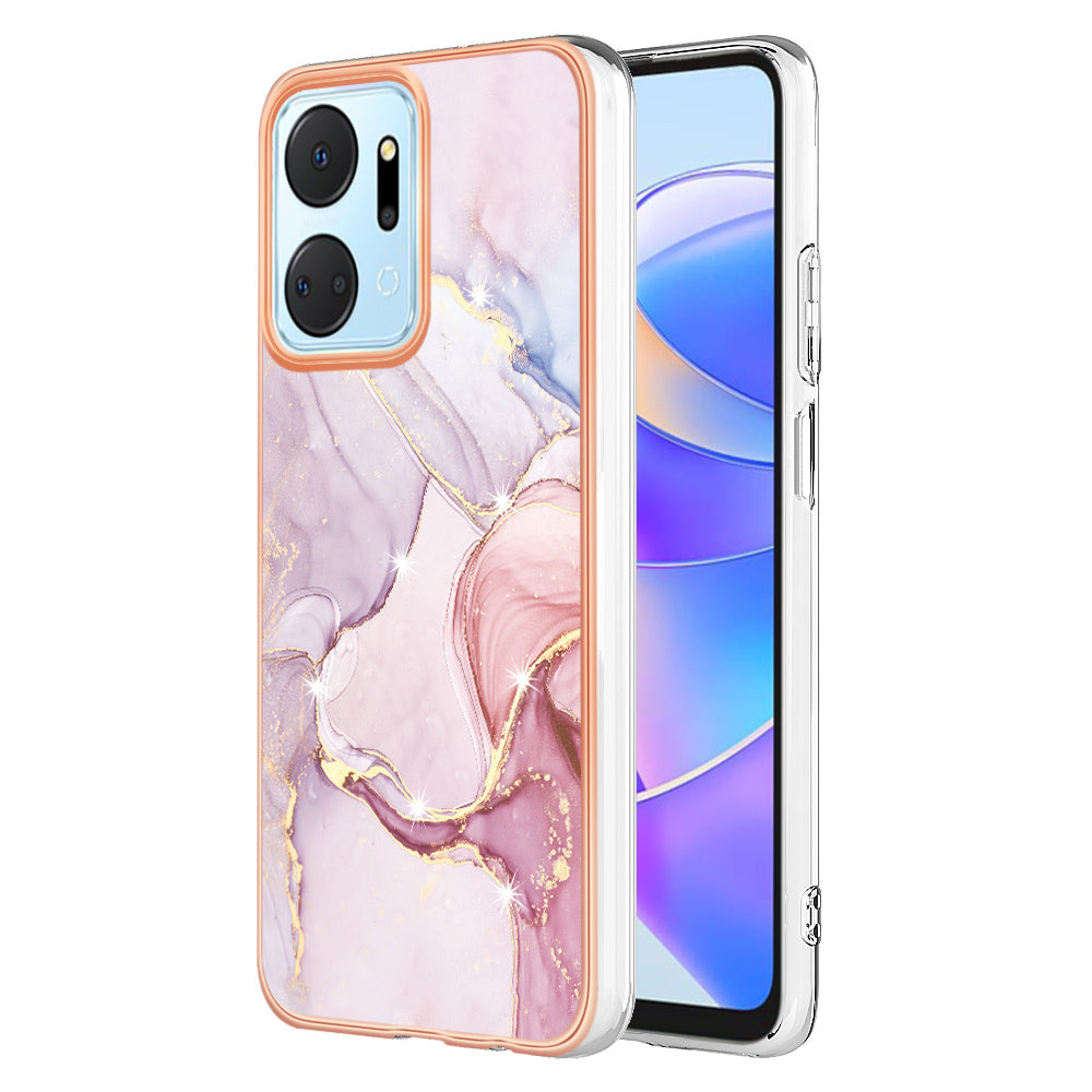 YB IMD Series-2 For Honor X7a 4G Electroplating Soft TPU Anti-drop Cover IMD Marble Pattern Phone Case