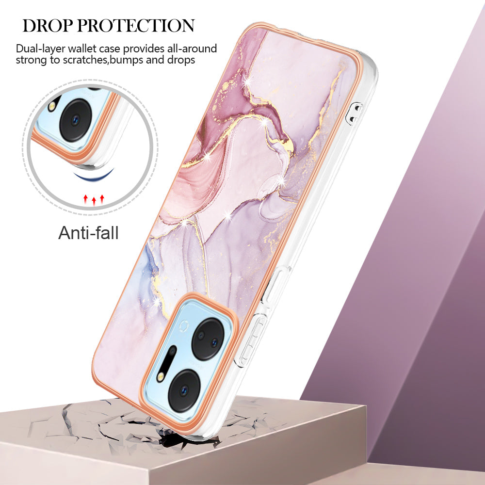 YB IMD Series-2 For Honor X7a 4G Electroplating Soft TPU Anti-drop Cover IMD Marble Pattern Phone Case