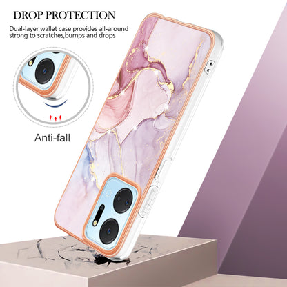 YB IMD Series-2 For Honor X7a 4G Electroplating Soft TPU Anti-drop Cover IMD Marble Pattern Phone Case