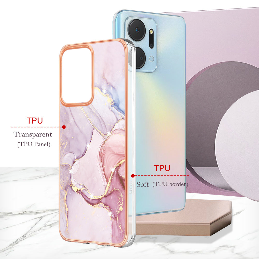 YB IMD Series-2 For Honor X7a 4G Electroplating Soft TPU Anti-drop Cover IMD Marble Pattern Phone Case