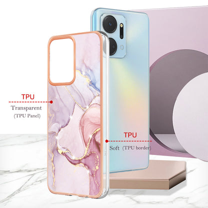 YB IMD Series-2 For Honor X7a 4G Electroplating Soft TPU Anti-drop Cover IMD Marble Pattern Phone Case