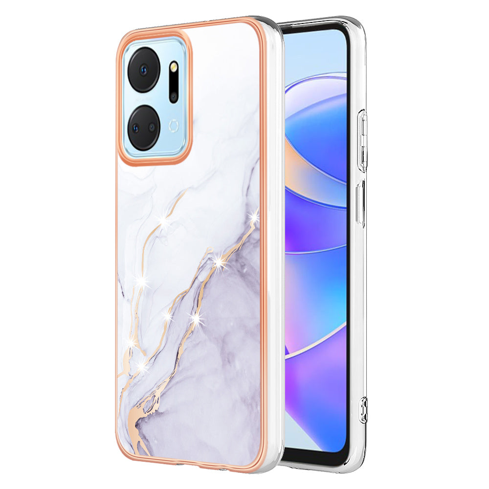 YB IMD Series-2 For Honor X7a 4G Electroplating Soft TPU Anti-drop Cover IMD Marble Pattern Phone Case