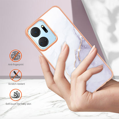 YB IMD Series-2 For Honor X7a 4G Electroplating Soft TPU Anti-drop Cover IMD Marble Pattern Phone Case