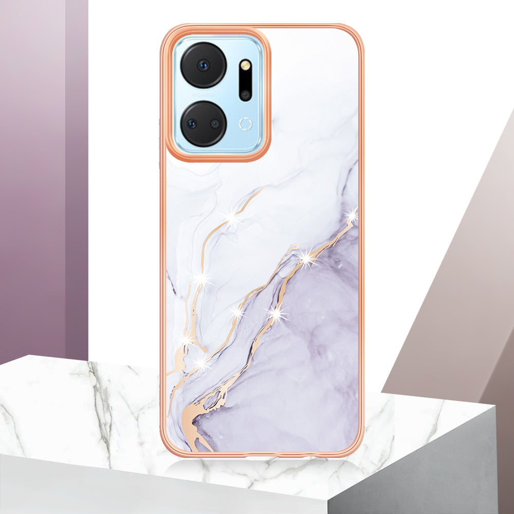 YB IMD Series-2 For Honor X7a 4G Electroplating Soft TPU Anti-drop Cover IMD Marble Pattern Phone Case