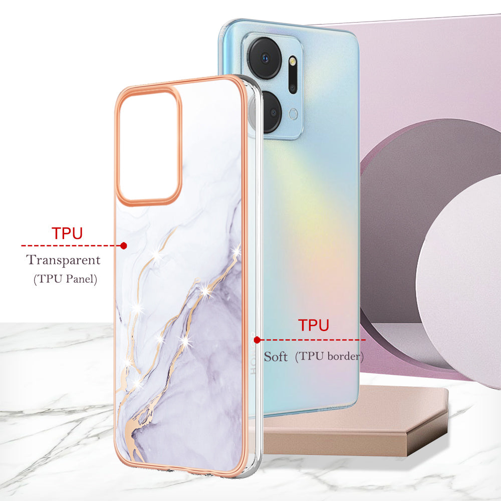 YB IMD Series-2 For Honor X7a 4G Electroplating Soft TPU Anti-drop Cover IMD Marble Pattern Phone Case
