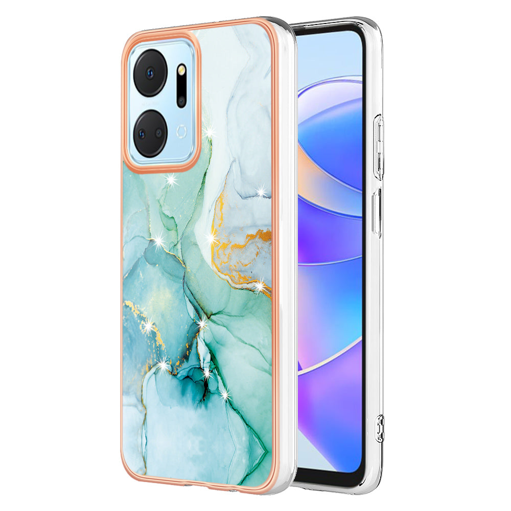 YB IMD Series-2 For Honor X7a 4G Electroplating Soft TPU Anti-drop Cover IMD Marble Pattern Phone Case