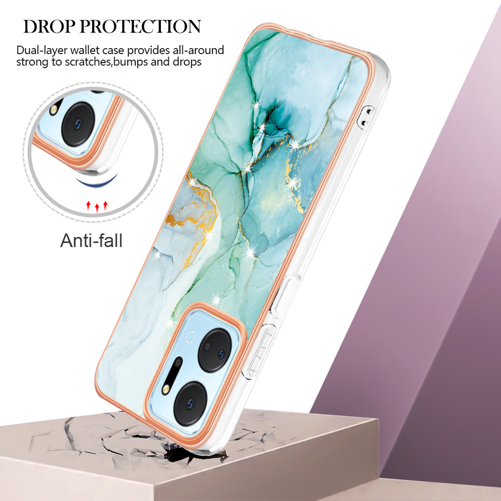 YB IMD Series-2 For Honor X7a 4G Electroplating Soft TPU Anti-drop Cover IMD Marble Pattern Phone Case