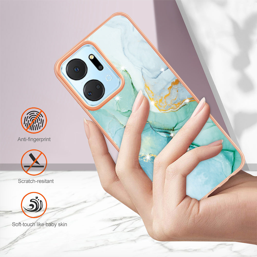 YB IMD Series-2 For Honor X7a 4G Electroplating Soft TPU Anti-drop Cover IMD Marble Pattern Phone Case