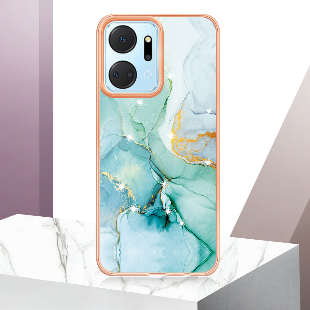 YB IMD Series-2 For Honor X7a 4G Electroplating Soft TPU Anti-drop Cover IMD Marble Pattern Phone Case