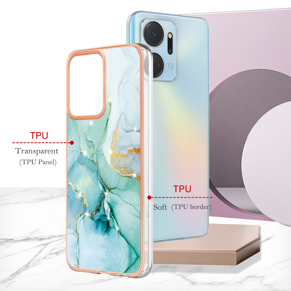 YB IMD Series-2 For Honor X7a 4G Electroplating Soft TPU Anti-drop Cover IMD Marble Pattern Phone Case