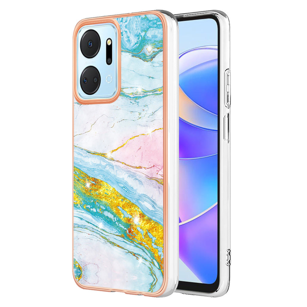 YB IMD Series-2 For Honor X7a 4G Electroplating Soft TPU Anti-drop Cover IMD Marble Pattern Phone Case