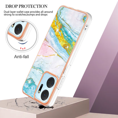 YB IMD Series-2 For Honor X7a 4G Electroplating Soft TPU Anti-drop Cover IMD Marble Pattern Phone Case