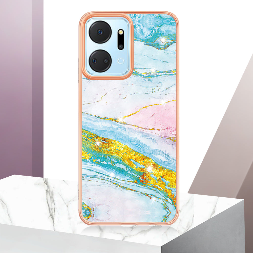YB IMD Series-2 For Honor X7a 4G Electroplating Soft TPU Anti-drop Cover IMD Marble Pattern Phone Case