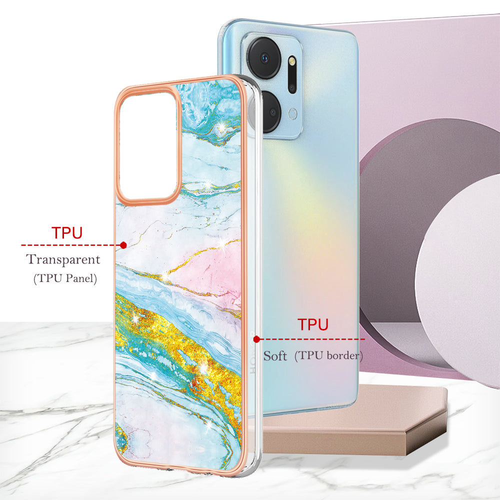 YB IMD Series-2 For Honor X7a 4G Electroplating Soft TPU Anti-drop Cover IMD Marble Pattern Phone Case