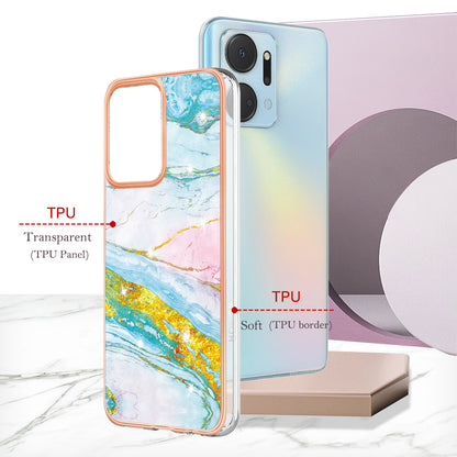 YB IMD Series-2 For Honor X7a 4G Electroplating Soft TPU Anti-drop Cover IMD Marble Pattern Phone Case