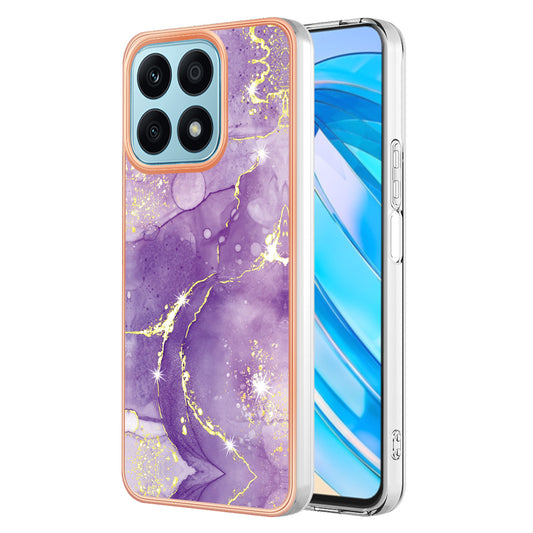 YB IMD Series-2 IMD Marble Pattern Phone Case for Honor X8a 4G , Electroplating Soft TPU Phone Cover