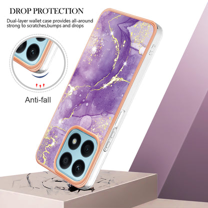 YB IMD Series-2 IMD Marble Pattern Phone Case for Honor X8a 4G , Electroplating Soft TPU Phone Cover