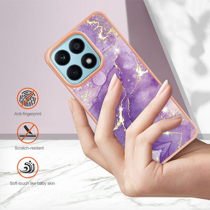 YB IMD Series-2 IMD Marble Pattern Phone Case for Honor X8a 4G , Electroplating Soft TPU Phone Cover