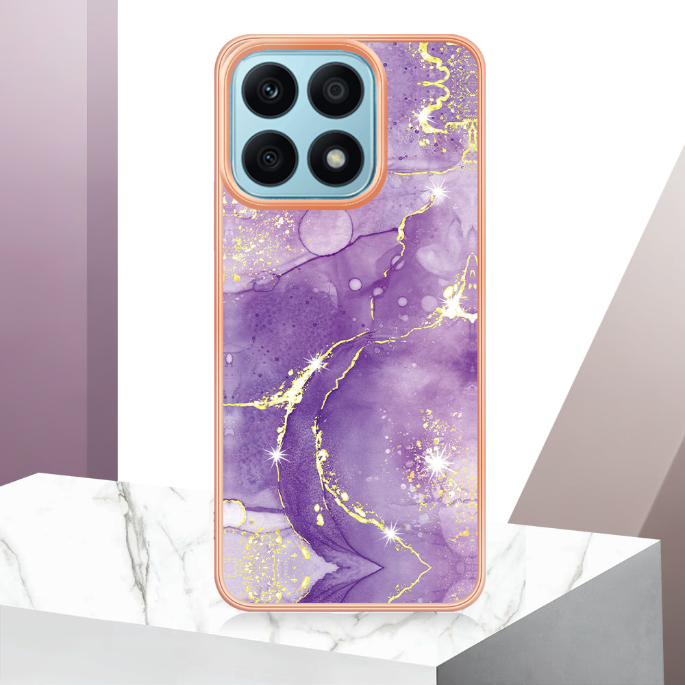 YB IMD Series-2 IMD Marble Pattern Phone Case for Honor X8a 4G , Electroplating Soft TPU Phone Cover
