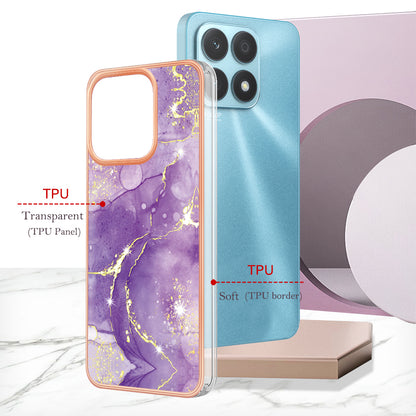 YB IMD Series-2 IMD Marble Pattern Phone Case for Honor X8a 4G , Electroplating Soft TPU Phone Cover