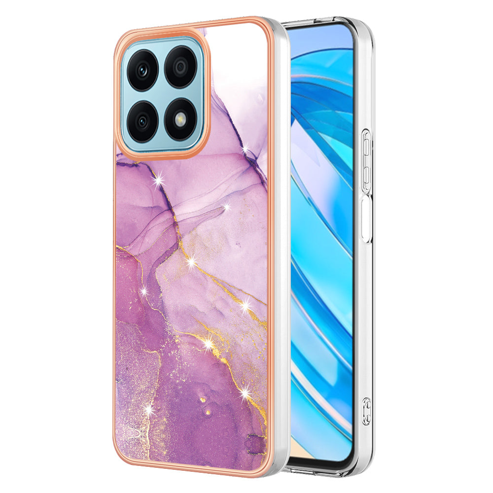 YB IMD Series-2 IMD Marble Pattern Phone Case for Honor X8a 4G , Electroplating Soft TPU Phone Cover