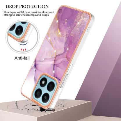 YB IMD Series-2 IMD Marble Pattern Phone Case for Honor X8a 4G , Electroplating Soft TPU Phone Cover